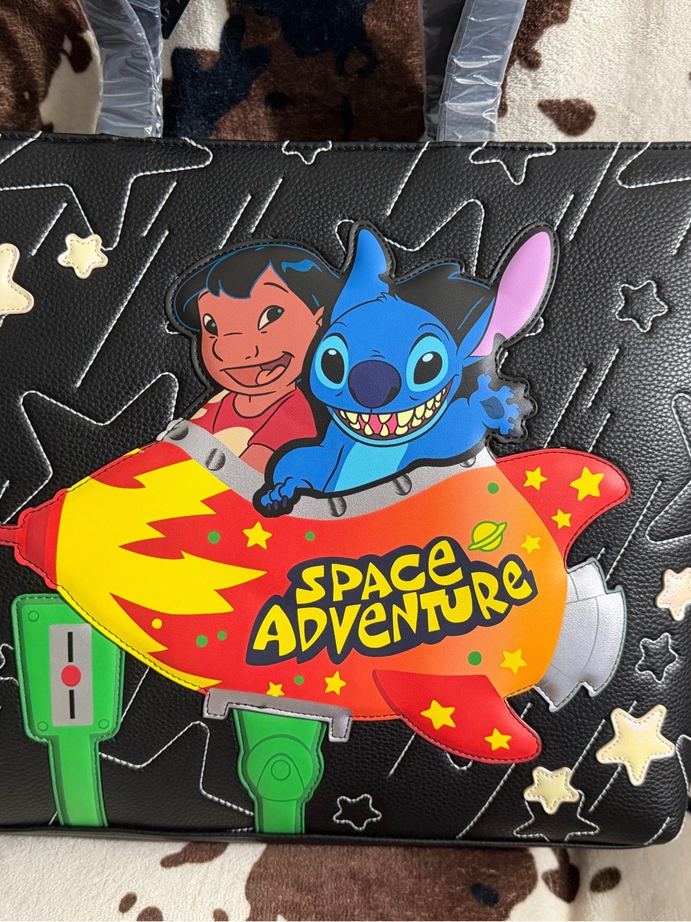 Loungefly Black Lilo & Stitch 'Space Adventure' Tote with Multicolor Rocket